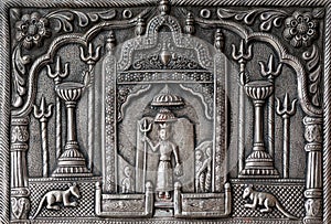 Detail of silver door at Karni Mata Temple in Deshnoke near Bikaner, Rajasthan state of India. It is also known as the Temple of