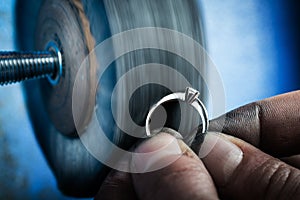 Detail of silver polishing ring.