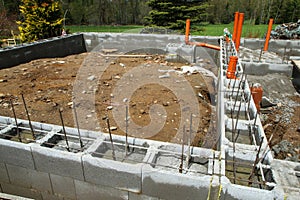 The detail of the simple foundations of the weekend cottage