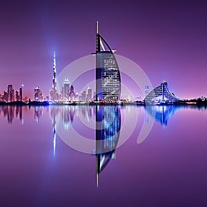 Detail of skyscraper reflection. The Palm island, United Arab Emirates.