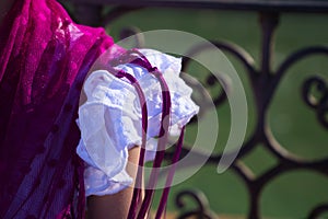 detail of the sleeve of a little girl\'s flamenco dress. Flamenco, cultural heritage of humanity