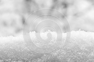 Detail of snow pile. Snow texture. Black and white