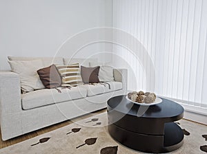 Detail of a sofa and coffee table