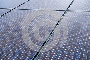 Detail of solar panels. Renewable sources of electricity. Photovoltaic cells close up
