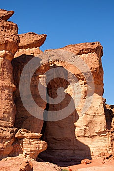 Detail of the Solomon`s Pillars from Timna National Park, Israel