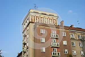 Detail of Sorela architectural style in Havirov, Czech Republic used during communist era in 1950s