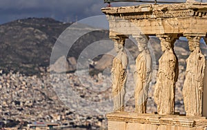 Detail of the south porch of Erechtheion with the Caryatids. Athens, Greece