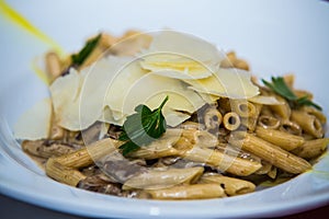 Detail on special designe for food on plate.Pasta photo