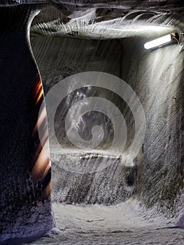 Detail in the spectacular salt mine in Turda county, Romania