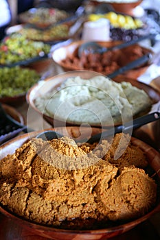 Detail of spices bowl in the marketplace