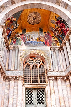 Detail of St. Mark\'s Cathedral, St. Mark\'s Square, Venice in Veneto, Italy