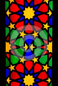 Detail of stained glass window in Nasir al Molk
