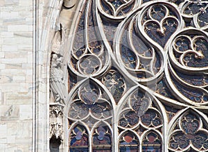 Detail of a Stained Glass Window at Notre Dame in Paris