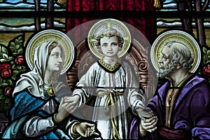 Detail of stained glass window in an old church