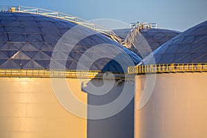 Detail of stairs on big oil storage tanks