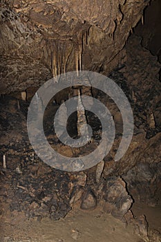 Detail of Stalactite and stalagmite in Aggtelek cave