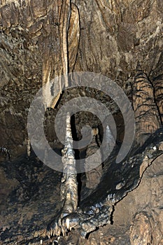 Detail of Stalactite and stalagmite in Aggtelek cave