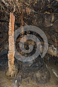 Detail of Stalactite and stalagmite in Aggtelek cave