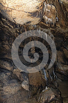 Detail of Stalactite and stalagmite in Aggtelek cave