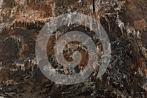 Detail of Stalactite and stalagmite in Aggtelek cave photo