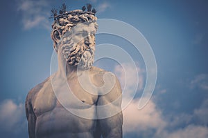 Detail of the statue of the Fountain of Neptune Fontana del Nettuno on the Piazza della Signoria in Florence, Italy. photo