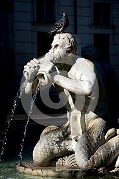 Detail of the statue of one of the fountains in Piazza Navona in Rome Italy