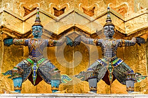 Detail of statues in Grand palace temple, Bangkok