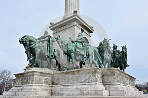 Detail of a statues at the Heroes Square in Budapest, Hungary