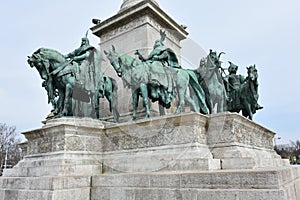 Detail of a statues at the Heroes Square in Budapest, Hungary