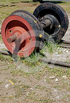 Detail of steam locomotives old rusty wheel - Chiloe Island, Chile