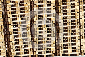 Detail of stock wood pallet under sun light