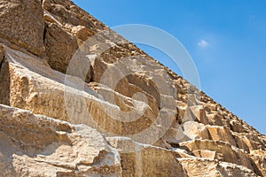 Detail of Stone Blocks of Great Pyramid of Giza, Pyramid of Khufu near Cairo Egypt