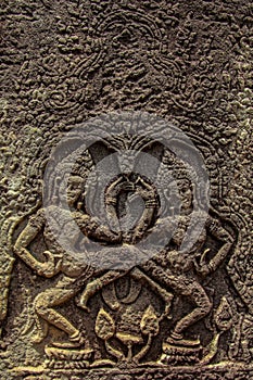 Detail of stone carvings in angkor wat,cambodia.