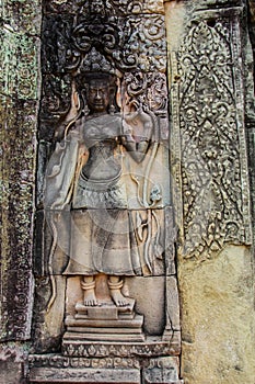 Detail of stone carvings in angkor wat,cambodia.