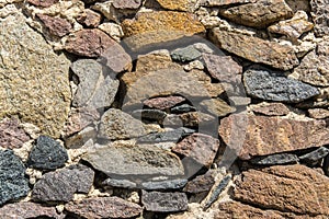 Detail of a stone wall with different size of rocks