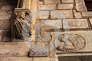 Detail on the stone wall of Picasso Museum in Barcelona, Spain