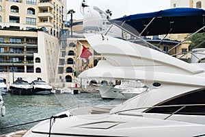 Detail of a super yacht with satellite domes