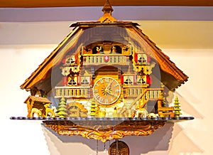 The detail of swiss wooden clock