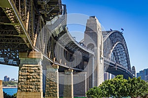 Detail of Sydney Harbor Brigde seen from Bradfield Park, New South Wales