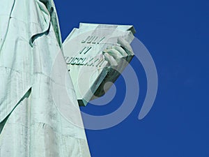 Detail of Tablet held by Statue of Liberty