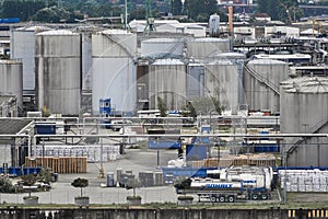Detail of the tanks and tankers in the oil port of Hamburg