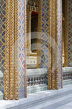 Detail of Temple Column of Wat Rat Bophit Monastery at Bangkok of Thailand.