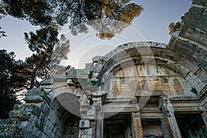 Detail of the temple of Diana in the Gardens of the Fountain, NÃ®mes, France