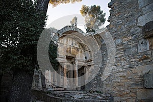 Detail of the temple of Diana in the Gardens of the Fountain, NÃ®mes, France