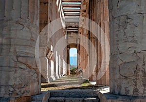 Detail of the Temple of Hephaestus in Ancient Agora, Athens, Greece