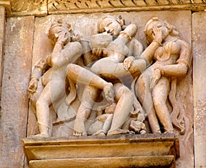 Detail from temples at Khajuraho, India photo