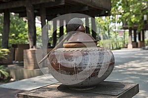 Detail of a terra cotta bowl for Buddhist ceremonies. Chiang Mai, Thailand