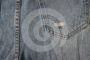 Detail,Texture of the old torn blue jeans