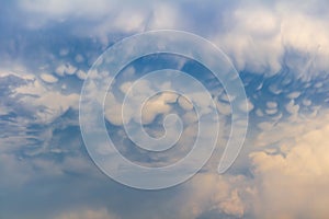 Detail thunderstorm cloud texture with small wave. Climate, weather background