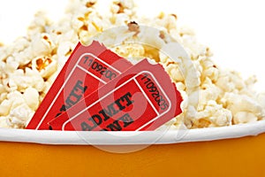 Detail of tickets and popcorn